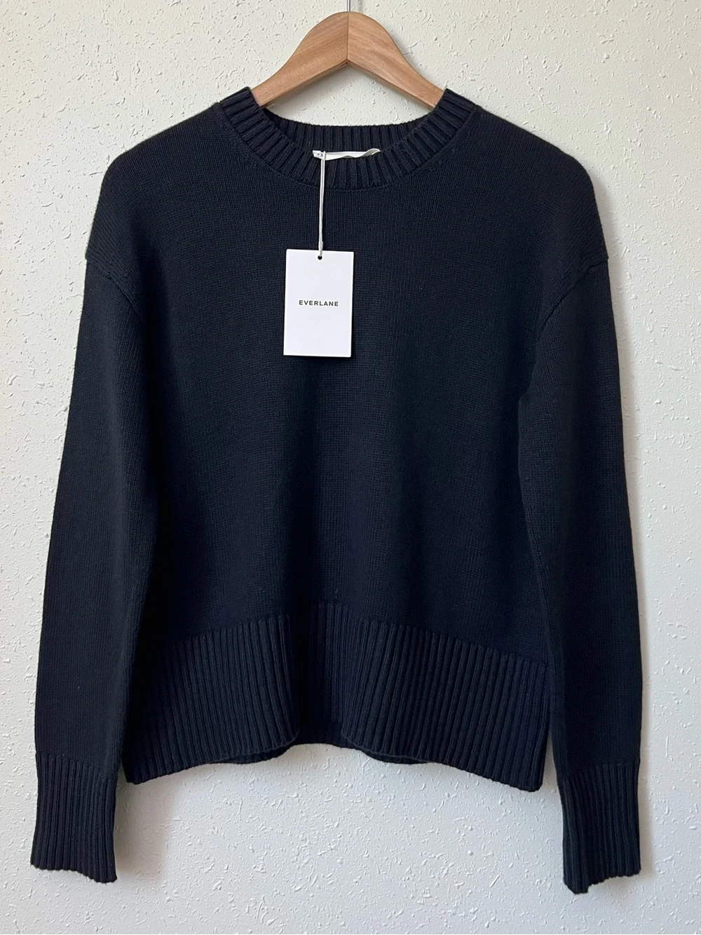 New Everlane The Organic Cotton Crew Sweater in Black Size XS